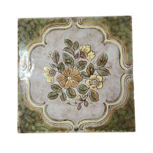 Vintage Santerno Imola Italian Art Floral Framed Ceramic Square Tile Trivet